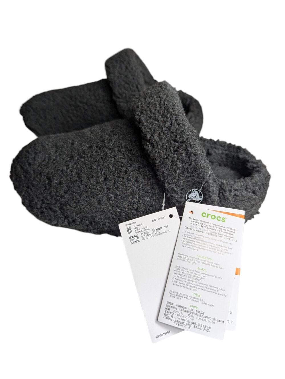 Crocs Classic Cozzzy Slipper Black Fuzzy Slip-On Clogs Women’s Size 5 209386-001